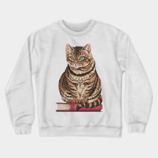 Cat Sitting On A Book Cross Stitch Crewneck Sweatshirt